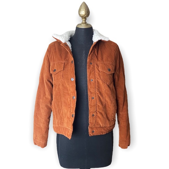 Highway Jeans Jackets & Blazers - Highway Jeans Burnt Orange Corduroy Sherpa Button Down Jacket Size Small